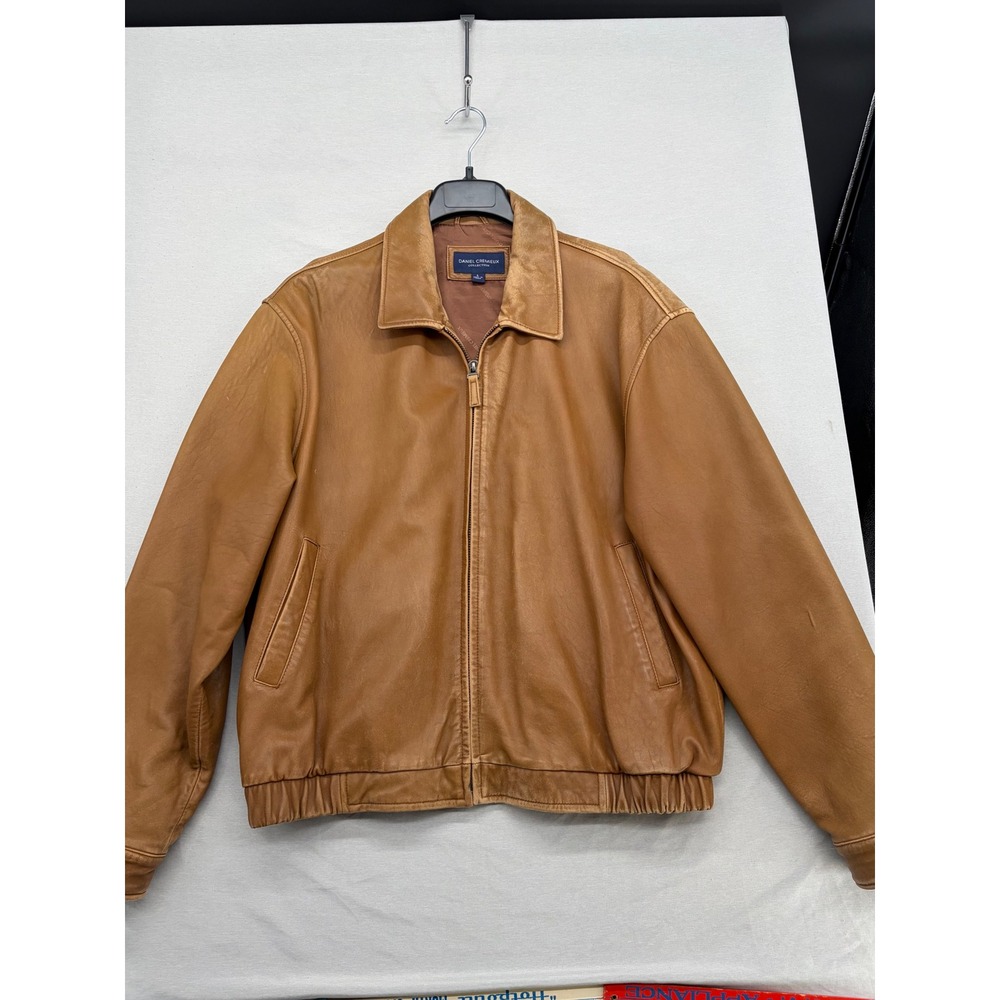 Daniel Cremieux Collection Mens Tan Genuine Leather Bomber Jacket Large